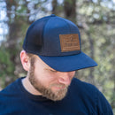 Blue Hat with leather patch