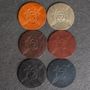 D20 with Swords Symbol Leather Coasters