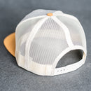 Leather Patch Flat Bill Trucker Hat - Circle Patch - Floral Stamp