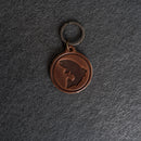 Leather Circle Keychain - Thick Leather - Fish Stamp Design