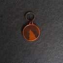 Leather Circle Keychain - Thick Leather - Wolf Stamp Design
