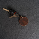 Leather Circle Keychain - Thick Leather - Wolf Stamp Design