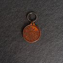 Leather Circle Keychain - Thick Leather - Floral Stamp Design