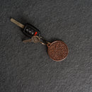 Leather Circle Keychain - Thick Leather - Floral Stamp Design