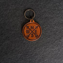 Leather Circle Keychain - Thick Leather - Compass Rose Stamp Design