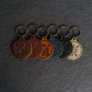Leather Circle Keychain - Thick Leather - Compass Rose Stamp Design