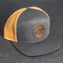 Leather Patch Flat Bill 7 Panel Trucker Hat - Bear Stamp