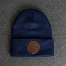 Beanie with Leather Patch Attached - Bear Stamp