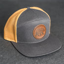 Leather Patch Flat Bill 7 Panel Trucker Hat - Bear Stamp