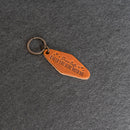 Leather Motel Key Shape Keychain with a Drive Safe Stamp Design
