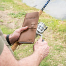 Brown leather fishing reel case