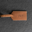 leather luggage tag with 'JWP' 