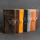 Row of leather-bound journals