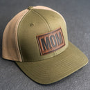 Leather Patch Trucker Style Hat - Mom Stamp - Block Font