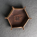 Hexagon Leather Dice Tray with Custom Stamp